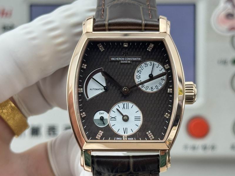 Vacheron Constantin Malte Tonneau Dual Time Black Dial Watch 36mm
