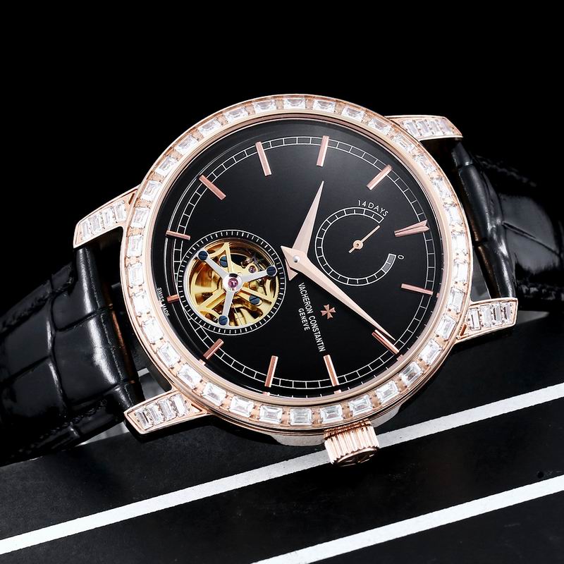 Vacheron Constantin Traditionnelle 14-Day Tourbillon Black Dial Diamond Watch 44mm