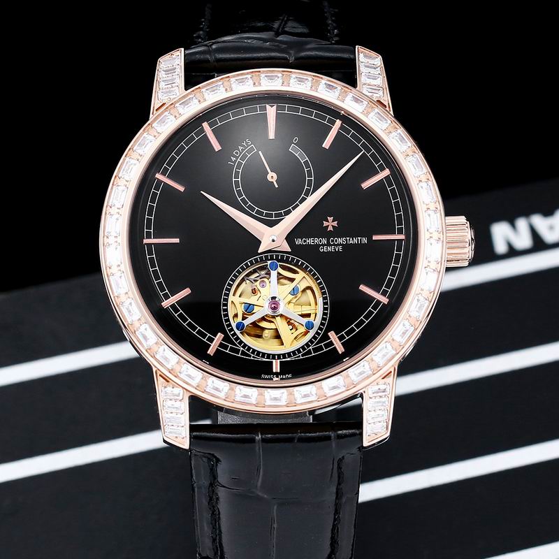 Vacheron Constantin Traditionnelle 14-Day Tourbillon Black Dial Diamond Watch 44mm