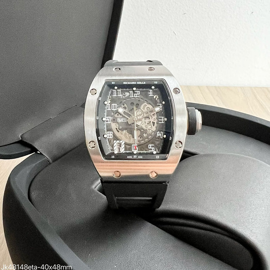 Richard Mille RM 010 Automatic Winding Rose Gold Black Skeleton 48 mm