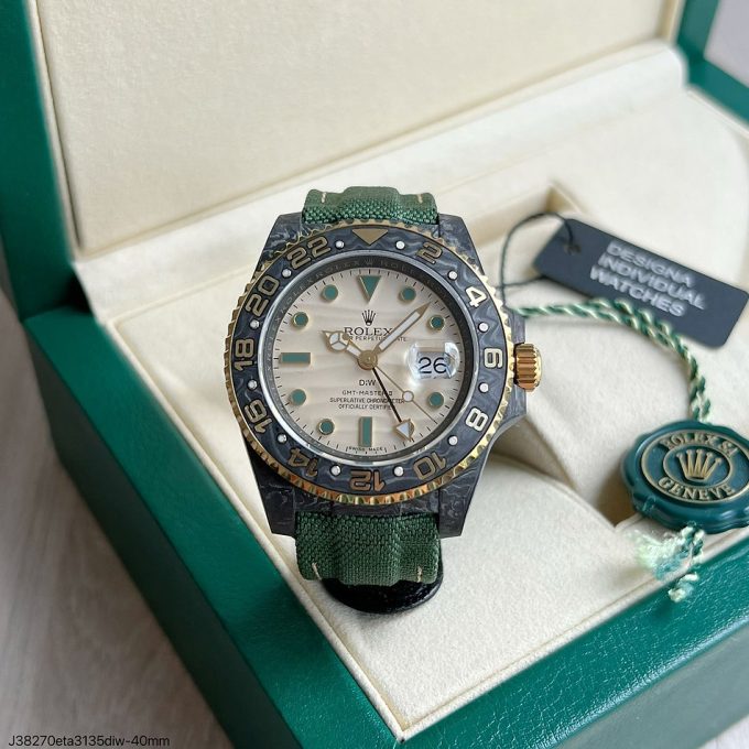 Rolex GMT-Master II Black Gray White Dial Green Fabric 40 mm