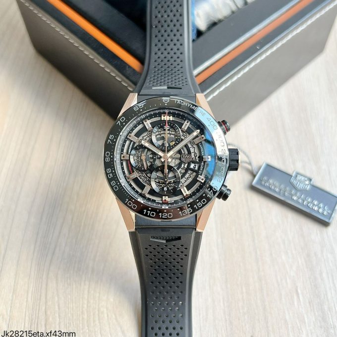 TAG Heuer Carrera Calibre Heuer 01 Rose Gold Black Skeleton Rubber 43 mm